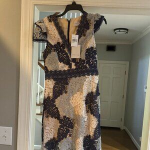 Adelyn Rae Crochet Lace V-Neck Flutter Short Sleeve Midi Dress - Medium